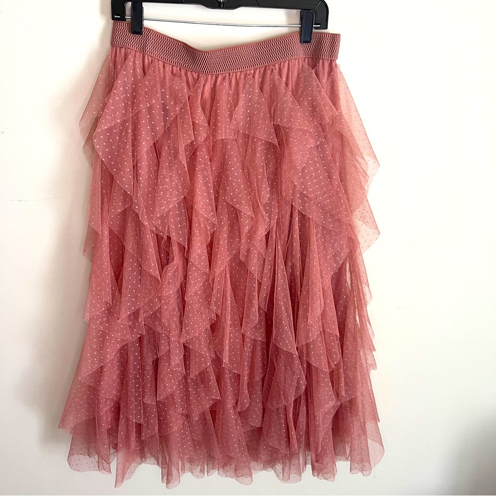 Harper By Block RUFFLED TULLE MIDI SKIRT IN ROSE Pink Women’s Size Petite XL